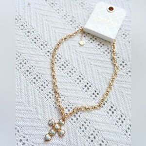 Altar'd State Gold and White Heart Cross Necklace